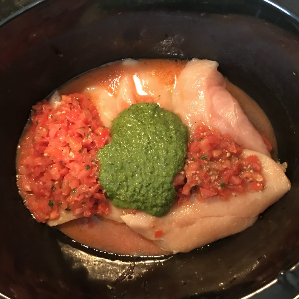 Chicken with Pesto Bruschetta and Cauliflower Rice for Crockpot